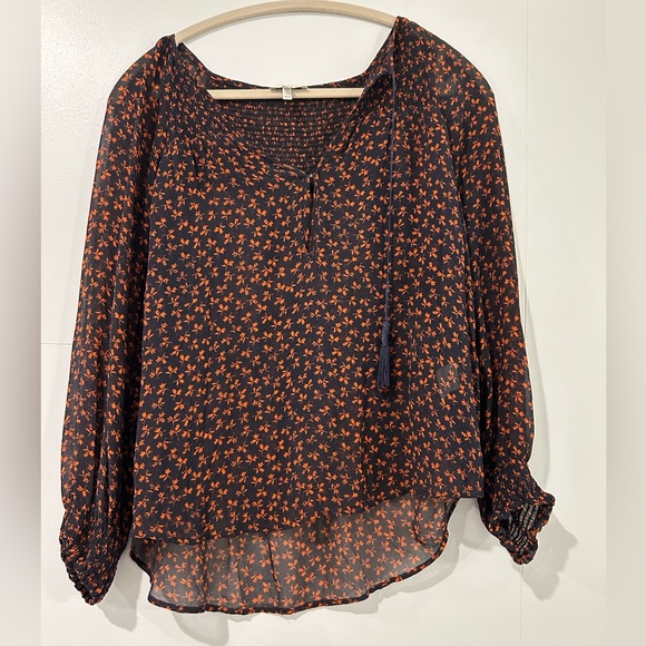 Joie Vivette Blouse Navy Blue with Red Floral Detail Blouse - Picture 3 of 6